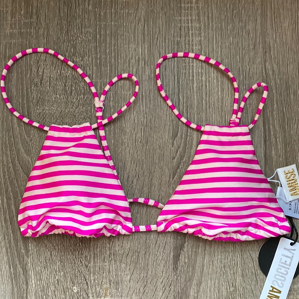 Amuse Society Pink White Stripe bikini top